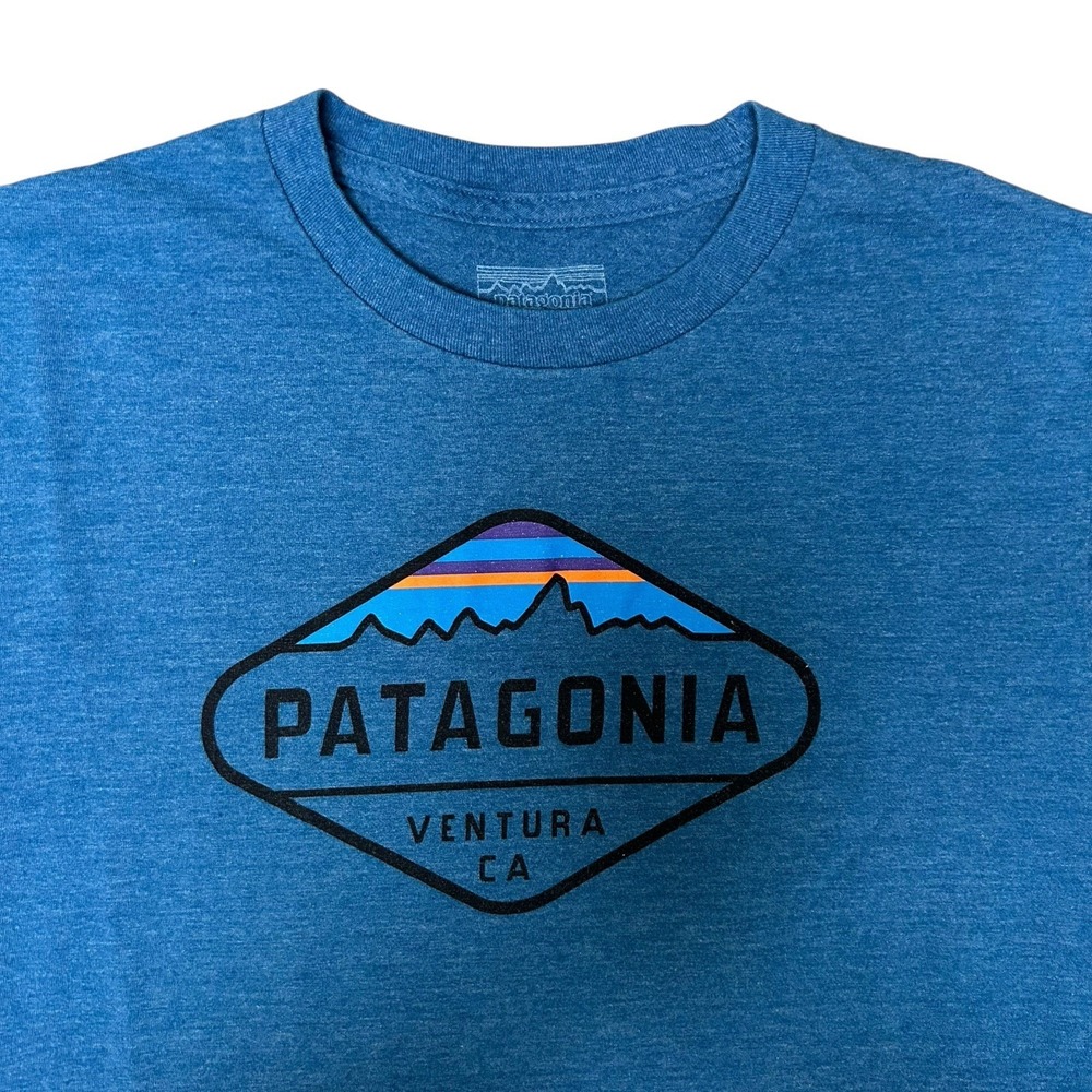 Patagonia Shirt Women Small Blue Crew Neck Short Sleeve Cotton‎ Slim Fit